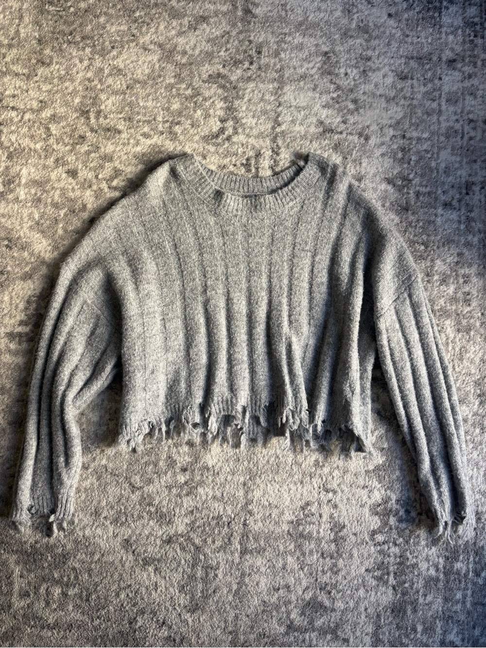 Double Zero Gray Cropped Ribbed Crewneck Sweater